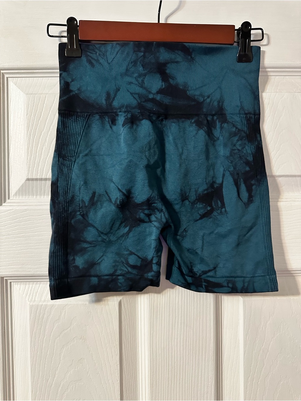 High-Waist Teal Tie-Dye Athletic Shorts